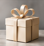 Un élégant coffret cadeau ivoire avec son ruban doré.